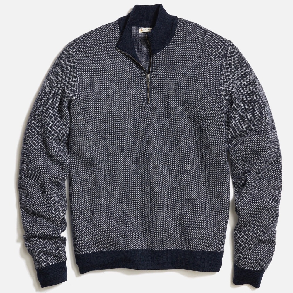 Marine Layer Men's Merino Wool Quarter Zip Sweater Navy White Knit Mock Neck L - Picture 3 of 11